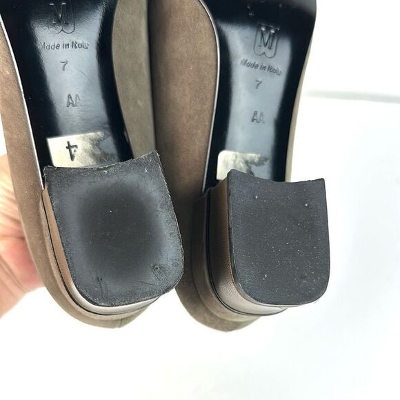 Bruno Magli Italy Suede Leather Taupe Shoes Pumps Heels Square Toe size US 7 - Picture 11 of 14